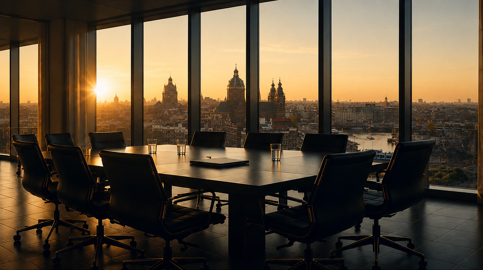 Executive boardroom at sunset